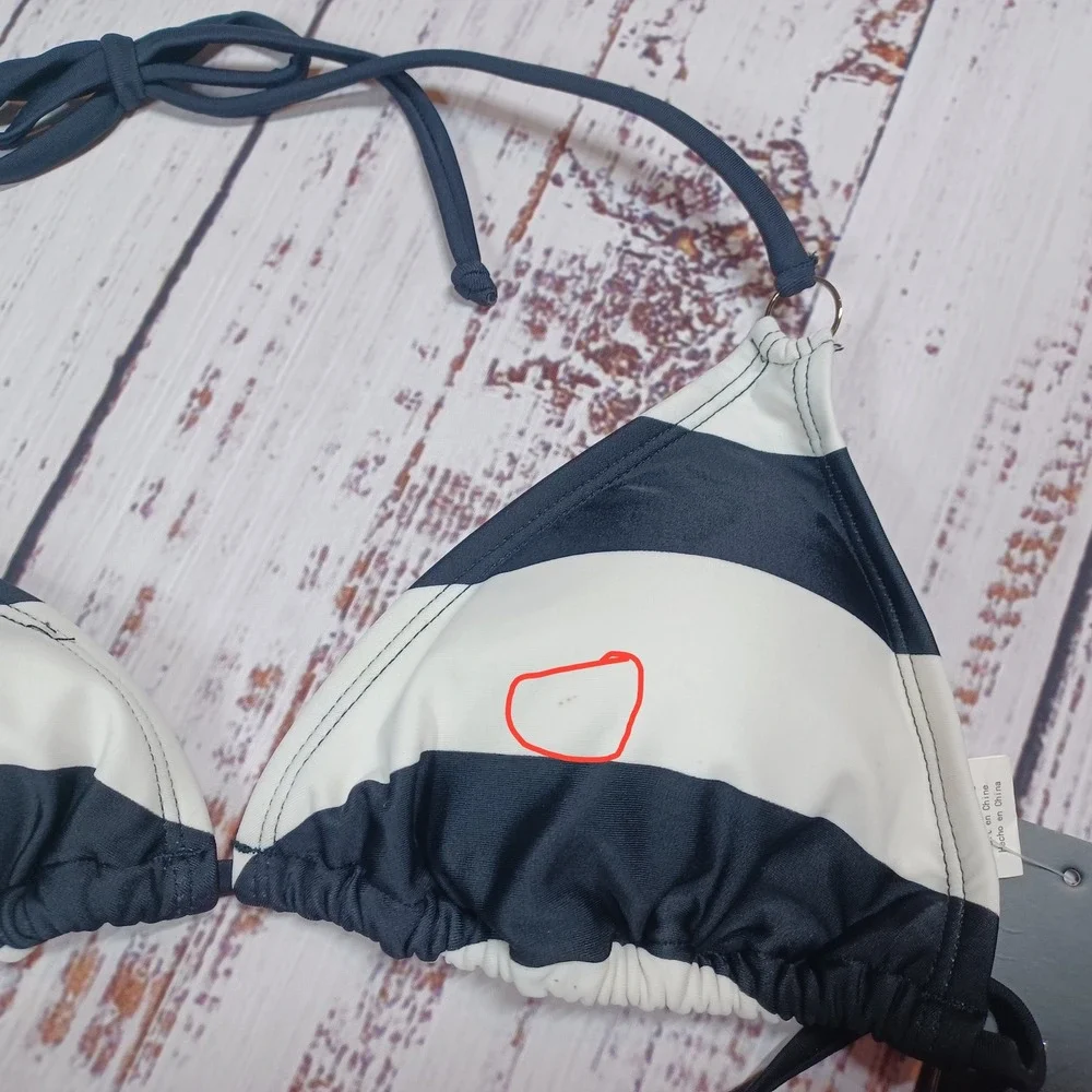 Beach Club Society Bikini‎ Swimsuit Womens Small Navy White NWT Striped 2 Piece